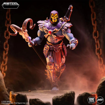 Skeletor MOTU 200X Mondo 1/12 Scale Figure — Articulation Pose with Havoc Staff and Chain Background