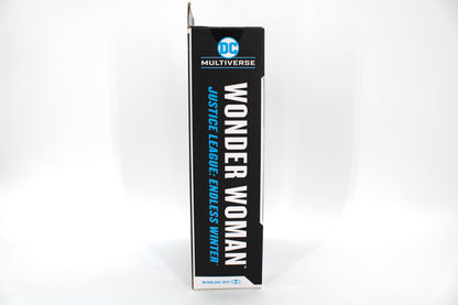 Wonder Woman DC Multiverse Gold Label Endless Winter Figure — Spine View with Justice League Endless Winter Branding