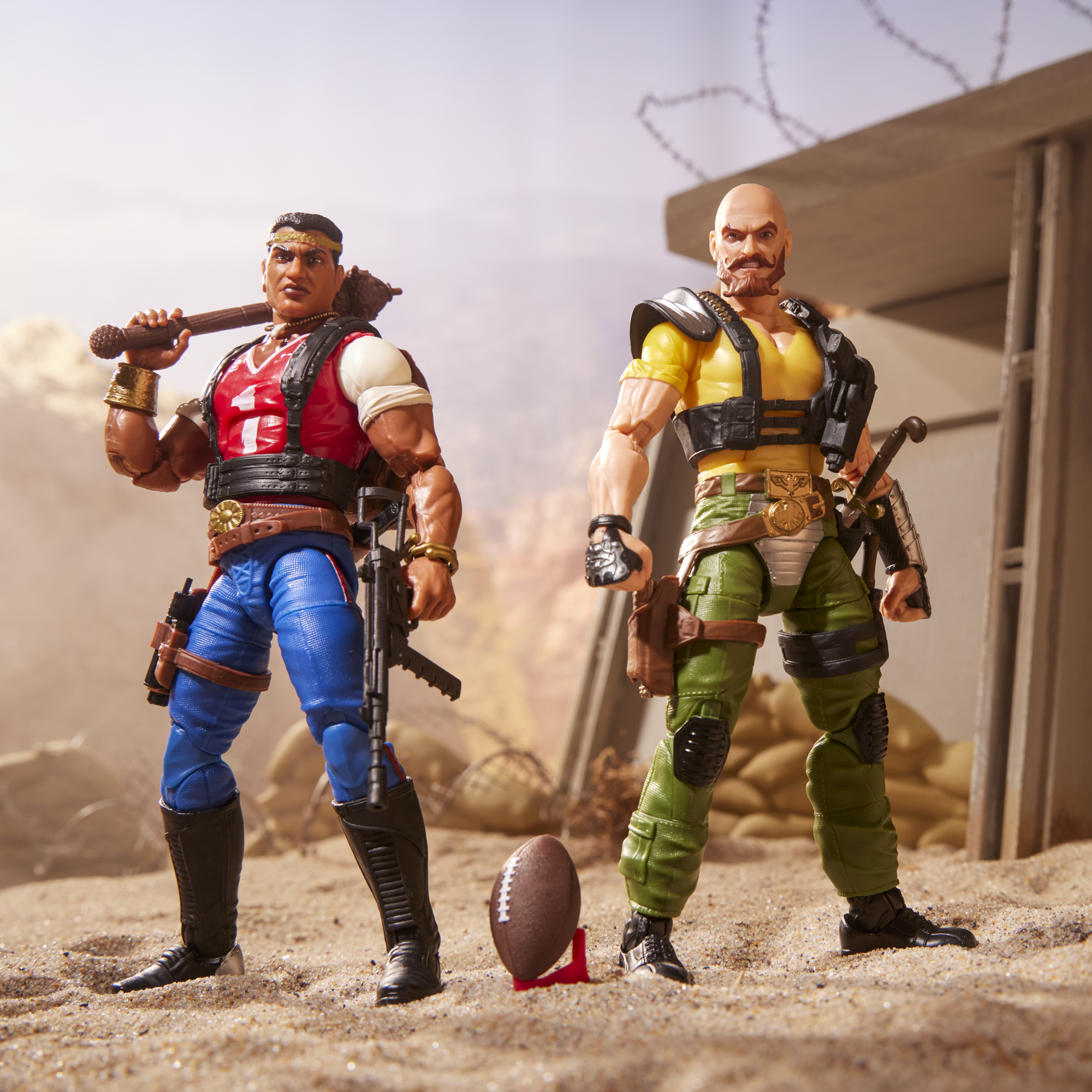 Red Dog & Taurus GI Joe Classified 6-Inch Figure Set — Accessories Display with War Club and Football