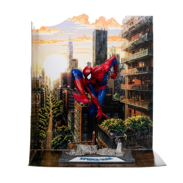 Spider-Man Marvel Comics 1/10 Scale Figure — Side View with Diorama Backdrop and Nameplate Base