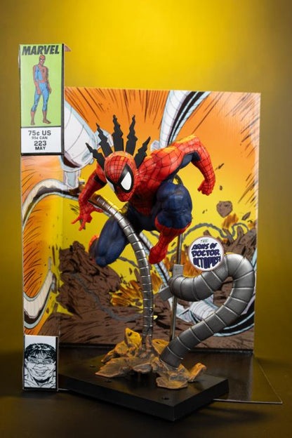 Spider-Man Marvel Tales #223 McFarlane 1/6 Scale Figure — Three-Quarter View Showing Base and Backdrop