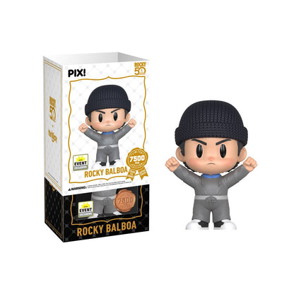 Rocky Balboa Pix! Vinyl Figure 2026 Convention Exclusive — White Box Package Front with Figure Out of Box Front View
