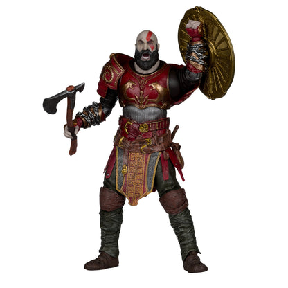 Kratos Ares Armor God of War Ragnarok McFarlane Elite Edition 7-Inch Figure — Front View Holding Leviathan Axe and Shield