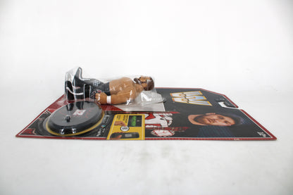 Sami Zayn WWE Retro Series Action Figure — Side View with Card and Stand Accessories Laid Flat