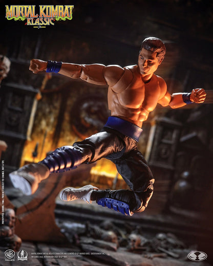 Johnny Cage Mortal Kombat Klassic 7-Inch Figure — Leaping Kick Pose Showing Full Leg Articulation Range