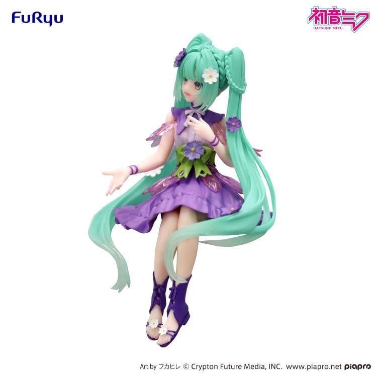 Hatsune Miku Flower Fairy Cosmos Purple Noodle Stopper Figure — Three-Quarter Front View