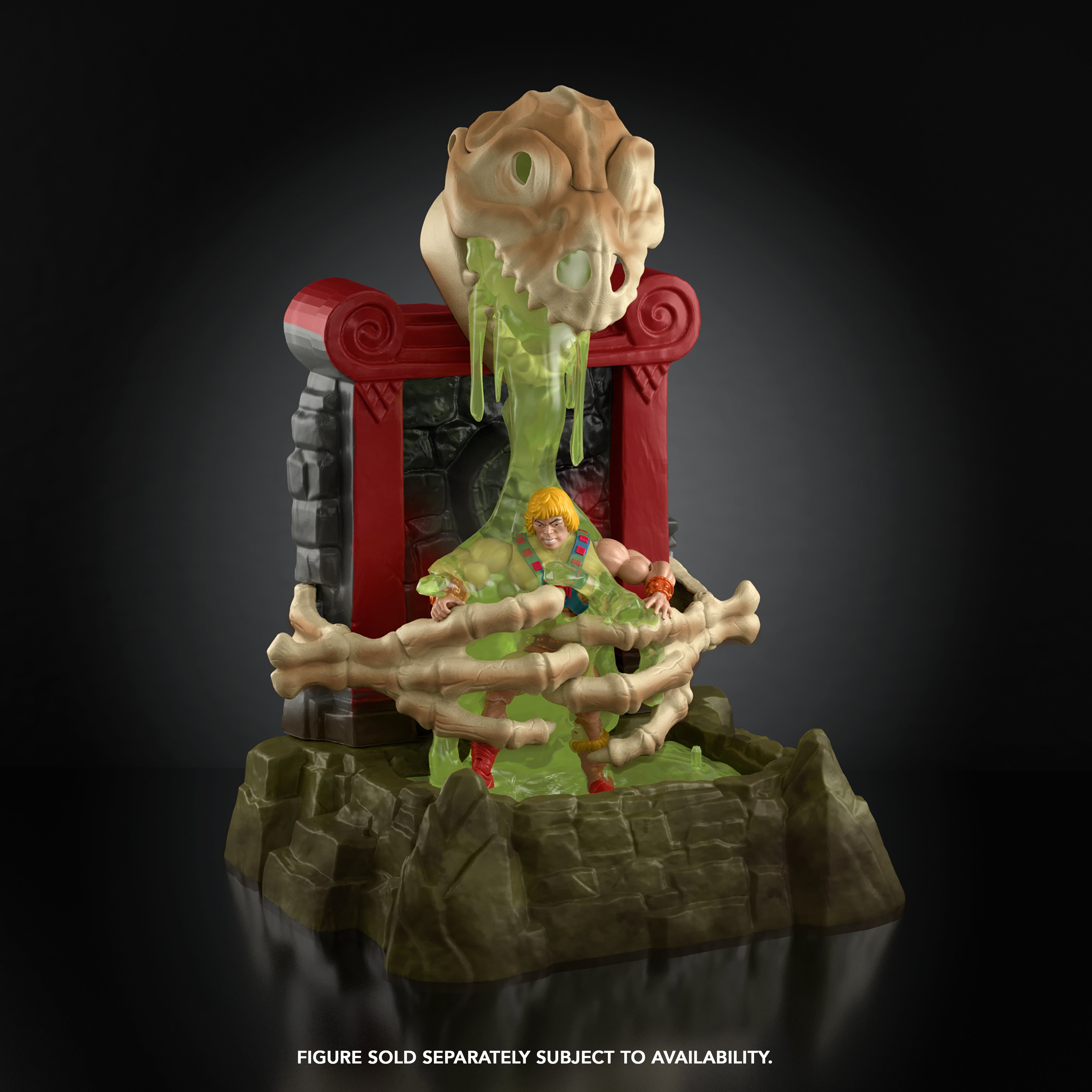 Horde Fright Pit MOTU Origins Playset — Front View Claw Trap Closed Around He-Man Figure