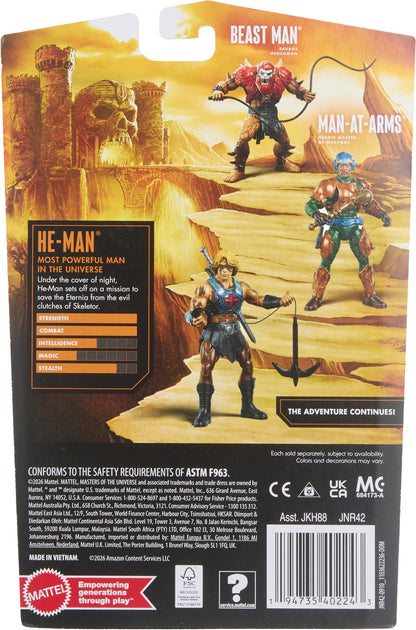 He-Man Masters of the Universe 2026 Film 5.5-Inch Figure — Card Back Showing Beast Man and Man-at-Arms Wave Lineup