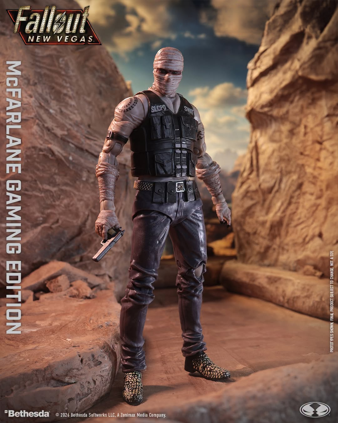 Joshua Graham Fallout New Vegas McFarlane Gaming Edition 7-Inch Figure — Front View Standing in Canyon with Pistol at Side
