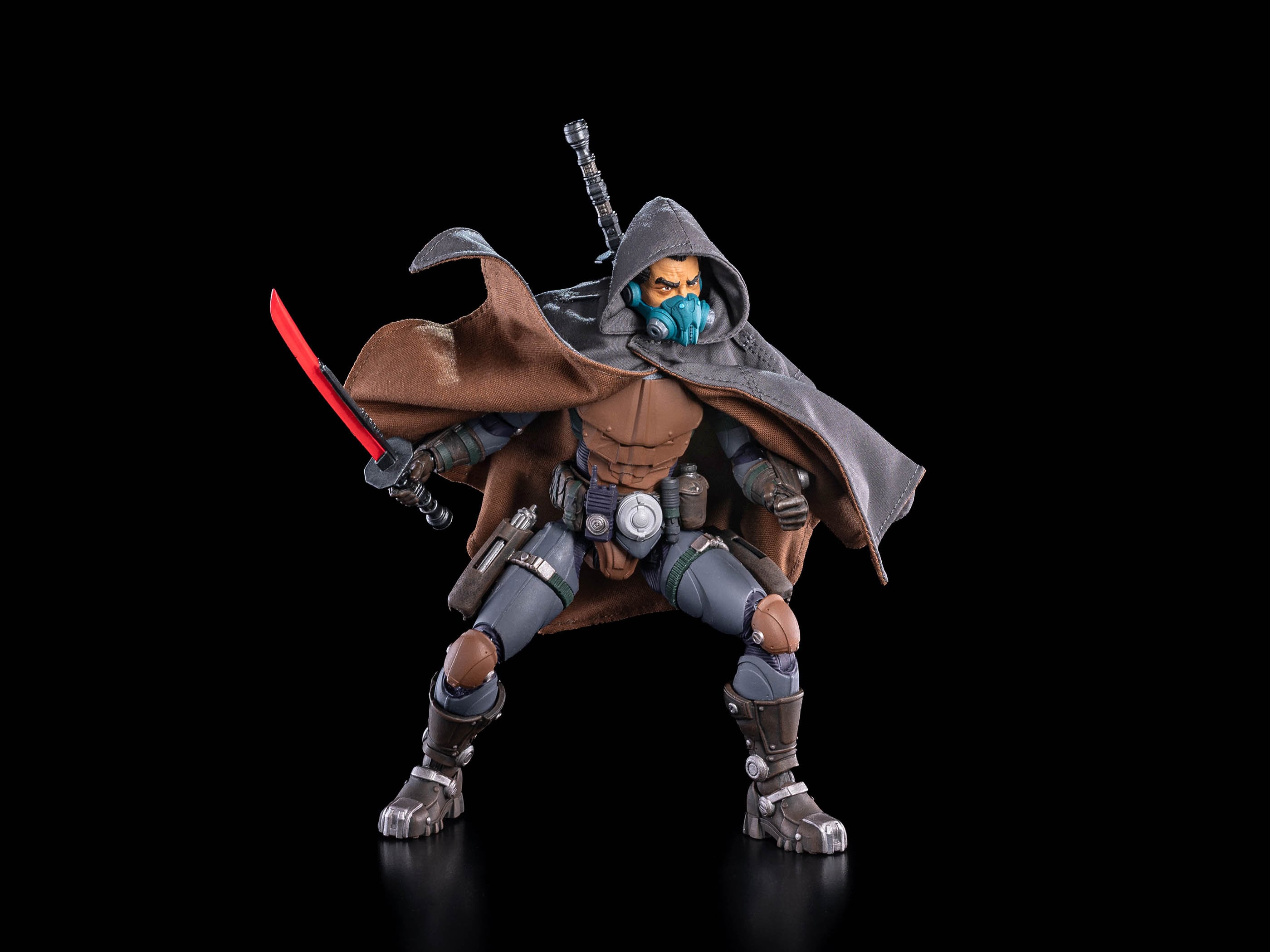 Kyojii Rune Cosmic Legions 6-Inch Figure — Front View in Hooded Soft Goods Cloak with Red Magmarri Blade