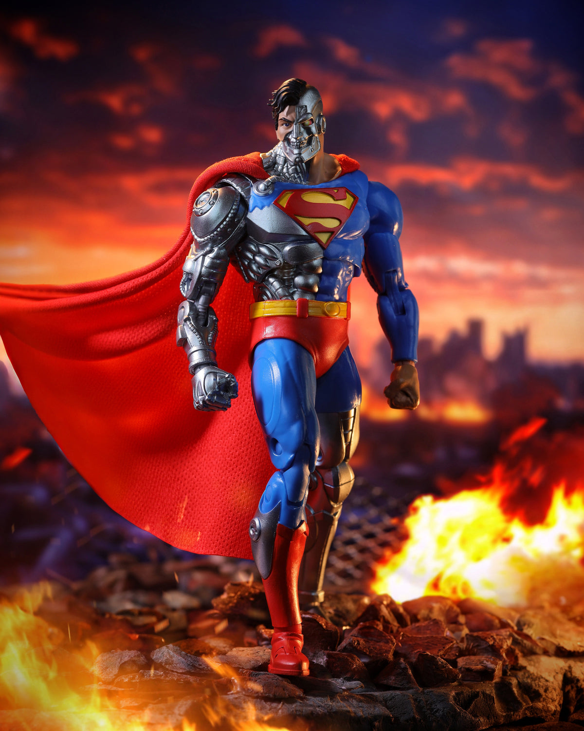 Cyborg Superman DC Multiverse 7-Inch Figure — Side View Showing Cyborg Arm and Cape Detail
