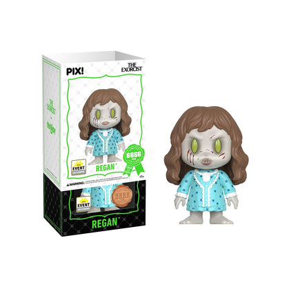 Regan Exorcist Pix! Vinyl Figure — Figure Detail Beside White Box Showing 6666 Limited Edition Badge