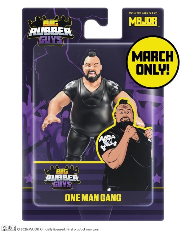 One Man Gang Big Rubber Guys 8-Inch Figure — Blister Card Package Front