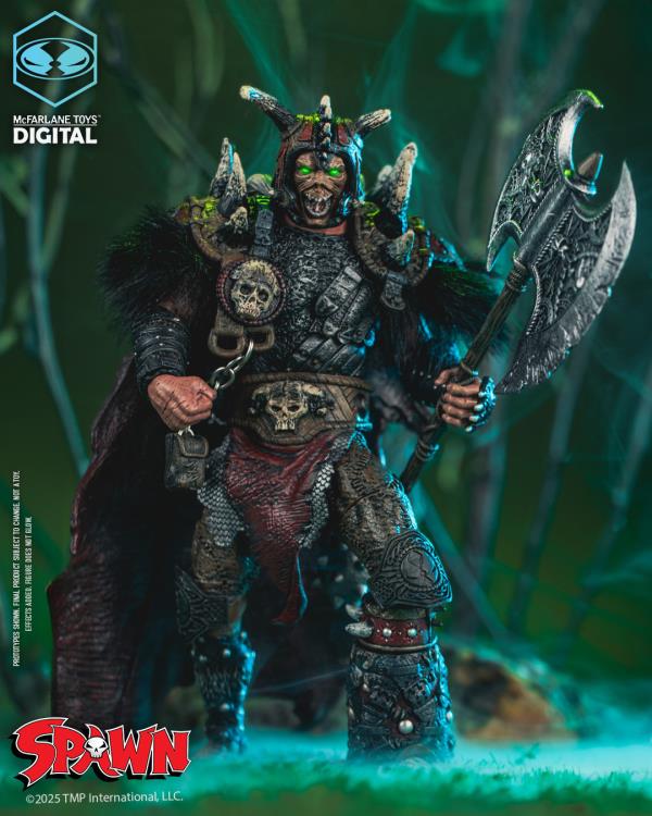 Spawn Bloodaxe Dark Ages 7-Inch Figure — Front View Standing with Battle Axe and Chain Accessories