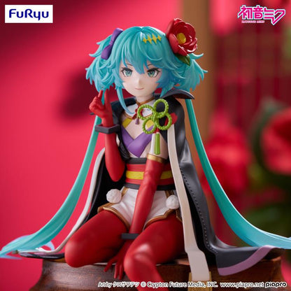 Hatsune Miku Flower Fairy Camellia Noodle Stopper Figure — Front View on Wooden Display Stand