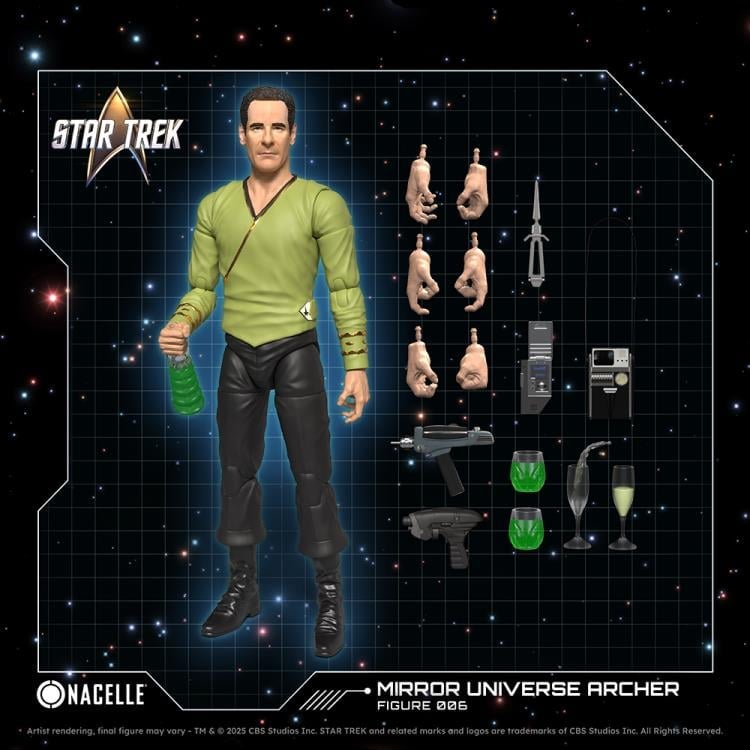 Mirror Universe Archer Star Trek Enterprise 1/10 Figure — Accessories Included with alternate hands, phasers, tricorders, and glasses