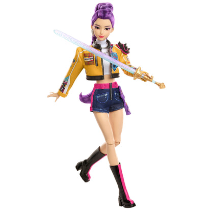 Rumi HUNTR/X KPop Demon Hunters 12-Inch Doll — Front View Sword Raised Diagonal