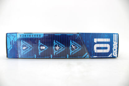 Roadblock G.I. Joe Classified Series 6-Inch Figure #01 — Side View Showing Blue Graphic Panel with Figure Number and G.I. Joe Logo