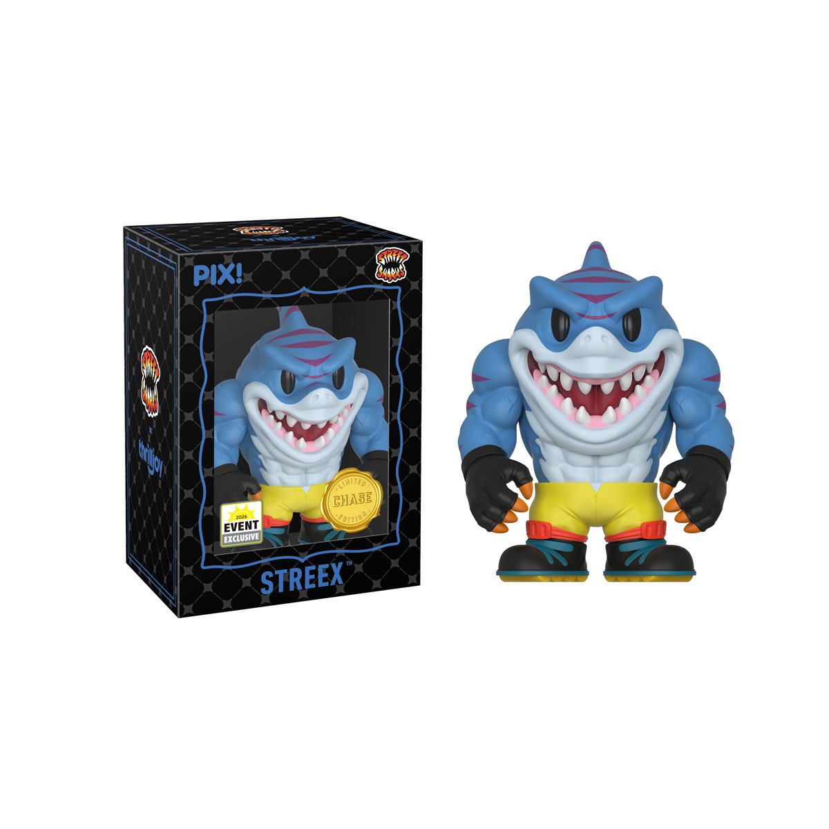 Streex Street Sharks Pix! Vinyl Chase Figure — Black Window Box with Blue Streex Figure Out of Box