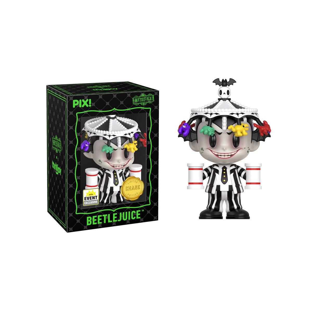 Beetlejuice Hammer Arms Chase Pix! Vinyl Figure — Black Box Package with Chase Figure Out of Box Front View