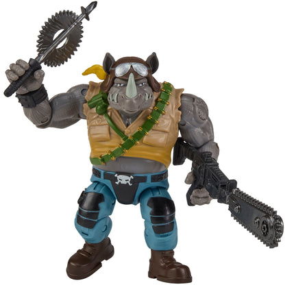 Rocksteady as Buzzer TMNT x GI Joe 4.75-Inch Figure — Three-Quarter View with Serrated Axe and Chain Claw Rifle