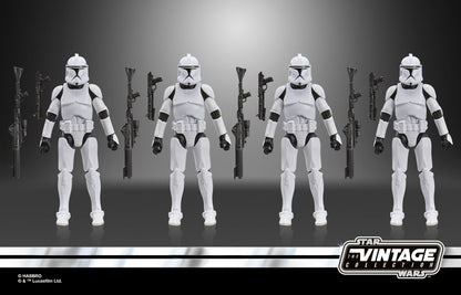 Phase I Clone Troopers Vintage Collection 3.75-Inch 4-Pack — Accessories Included All Eight Blaster Rifles Displayed