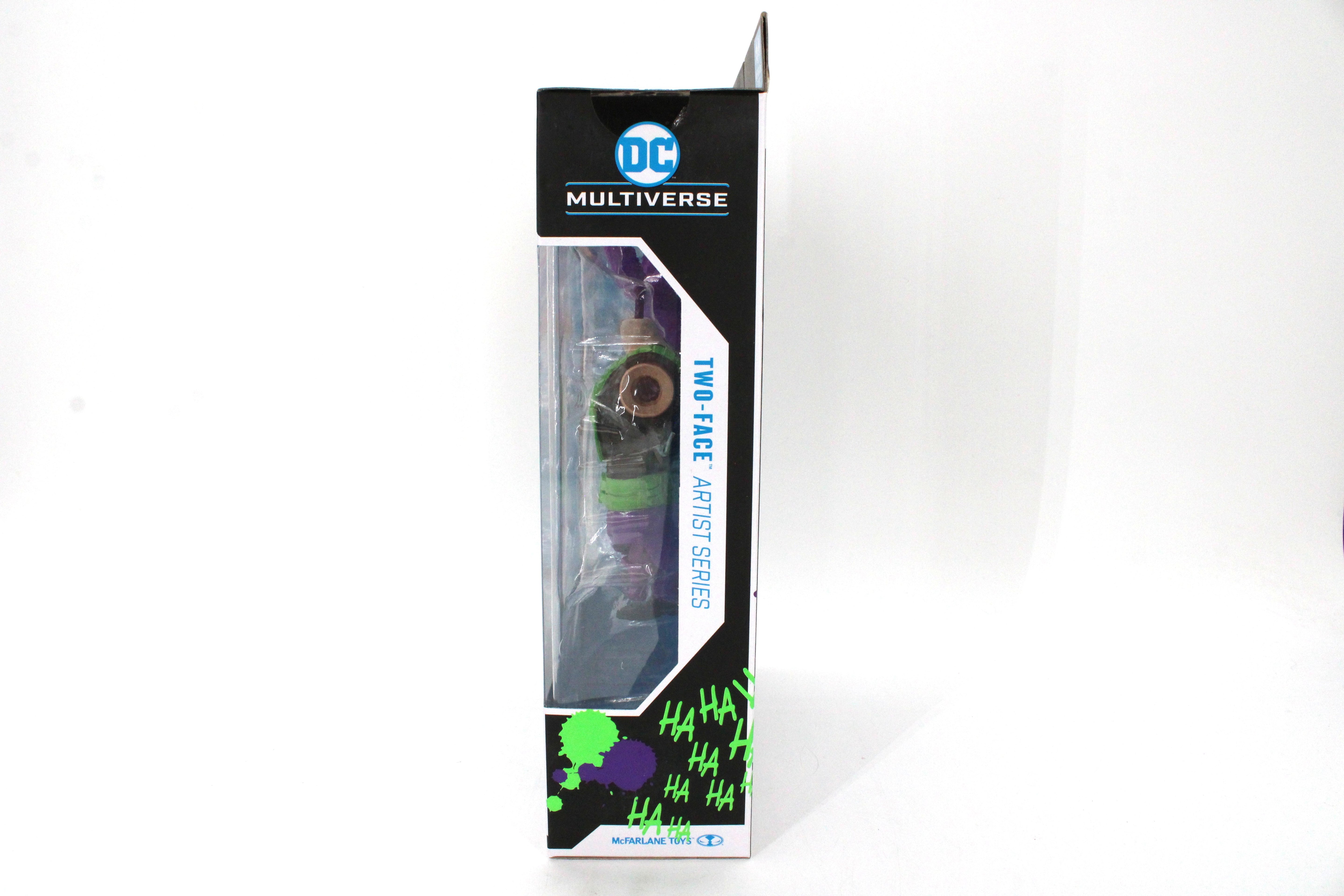 Two-Face DC Multiverse Gold Label Artist Series — Opposite Side Panel with DC Multiverse Branding and Window Detail