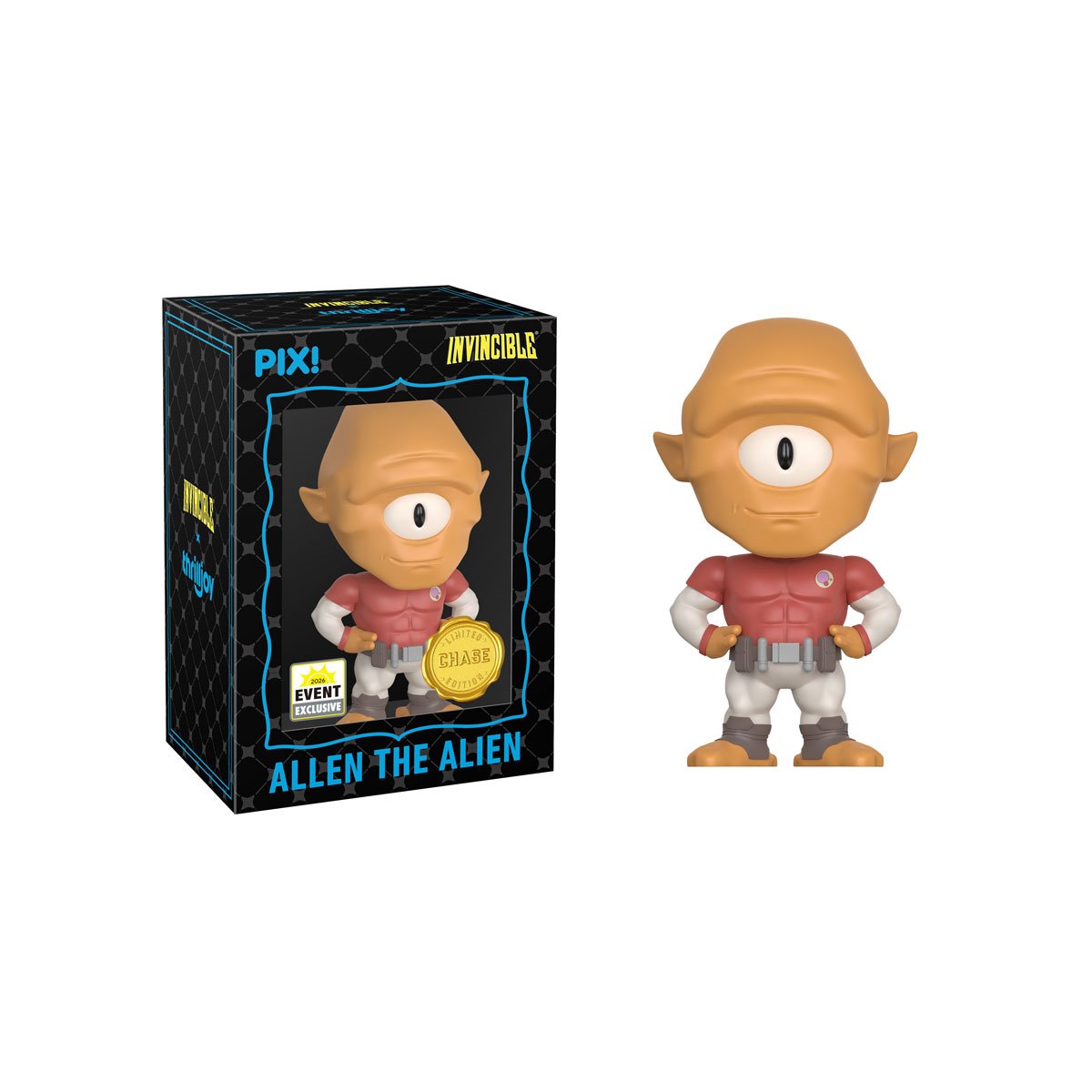 Allen the Alien Invincible Pix! Vinyl Figure — Red Outfit Chase Variant Box and Figure Detail