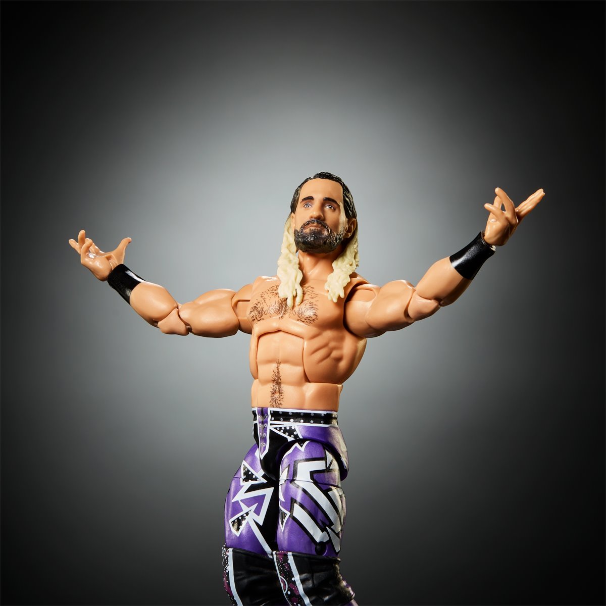 Seth Rollins WWE Elite Collection 6-Inch Figure — Articulation Pose Arms Wide on Gray Background