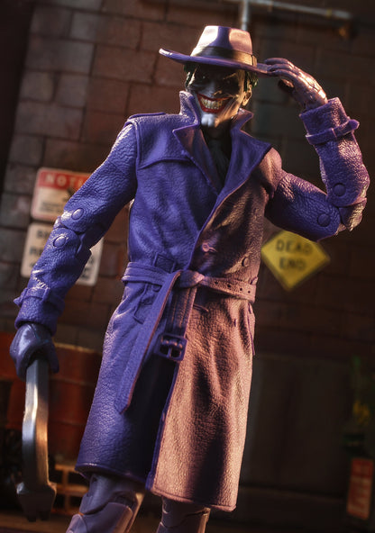 Joker The Comedian DC Multiverse 7-Inch Figure — Figure Detail Close-Up Tipping Hat in Alley