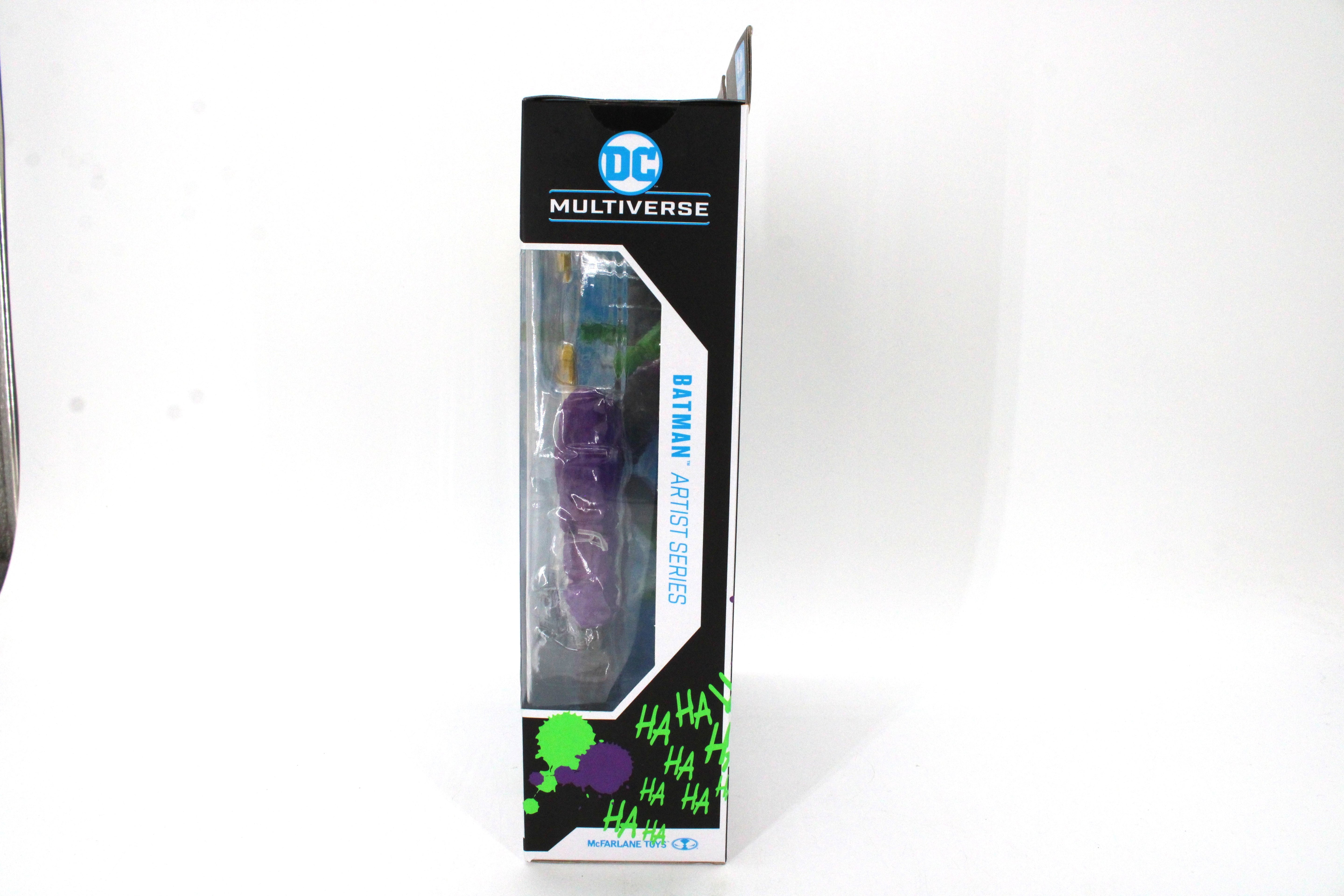 Jokerized Batman DC Multiverse Batman Artist Series Gold Label — Side View with Bubble Detail and Joker HA HA Graphics