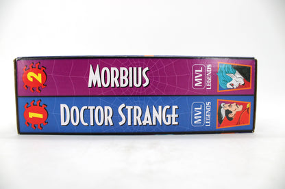 Doctor Strange & Morbius Marvel Legends Series Spider-Man TAS VHS 2-Pack — Side View Showing Stacked VHS-Style Labels with MVL Legends Branding