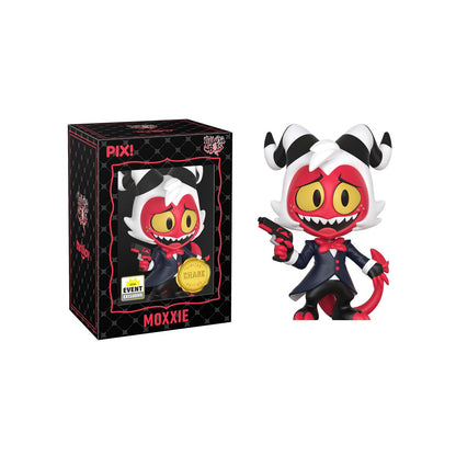 Moxxie Helluva Boss Pix! Vinyl Chase Figure — Black Window Box with Chase Medallion and Figure Out of Box Front View