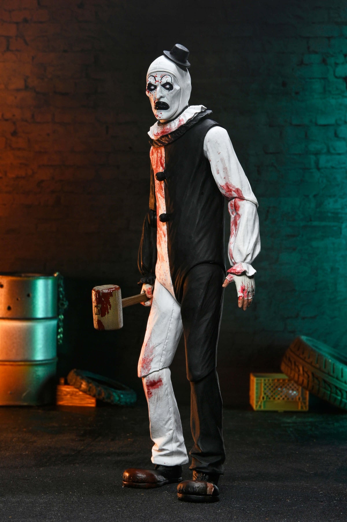 Art the Clown Terrifier 2 Ultimate 7-Inch Figure — Side View Holding Wooden Mallet