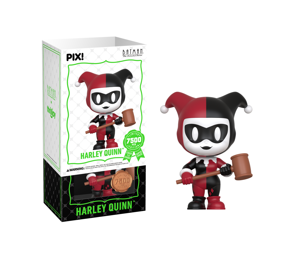 Harley Quinn Batman: The Animated Series PIX! Limited Edition Figure — Package and Out of Box Front View with 7500-Piece Edition Medallion