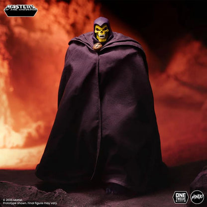 Skeletor MOTU 200X Mondo 1/12 Scale Figure — Full Cape Drape Rear Three-Quarter View