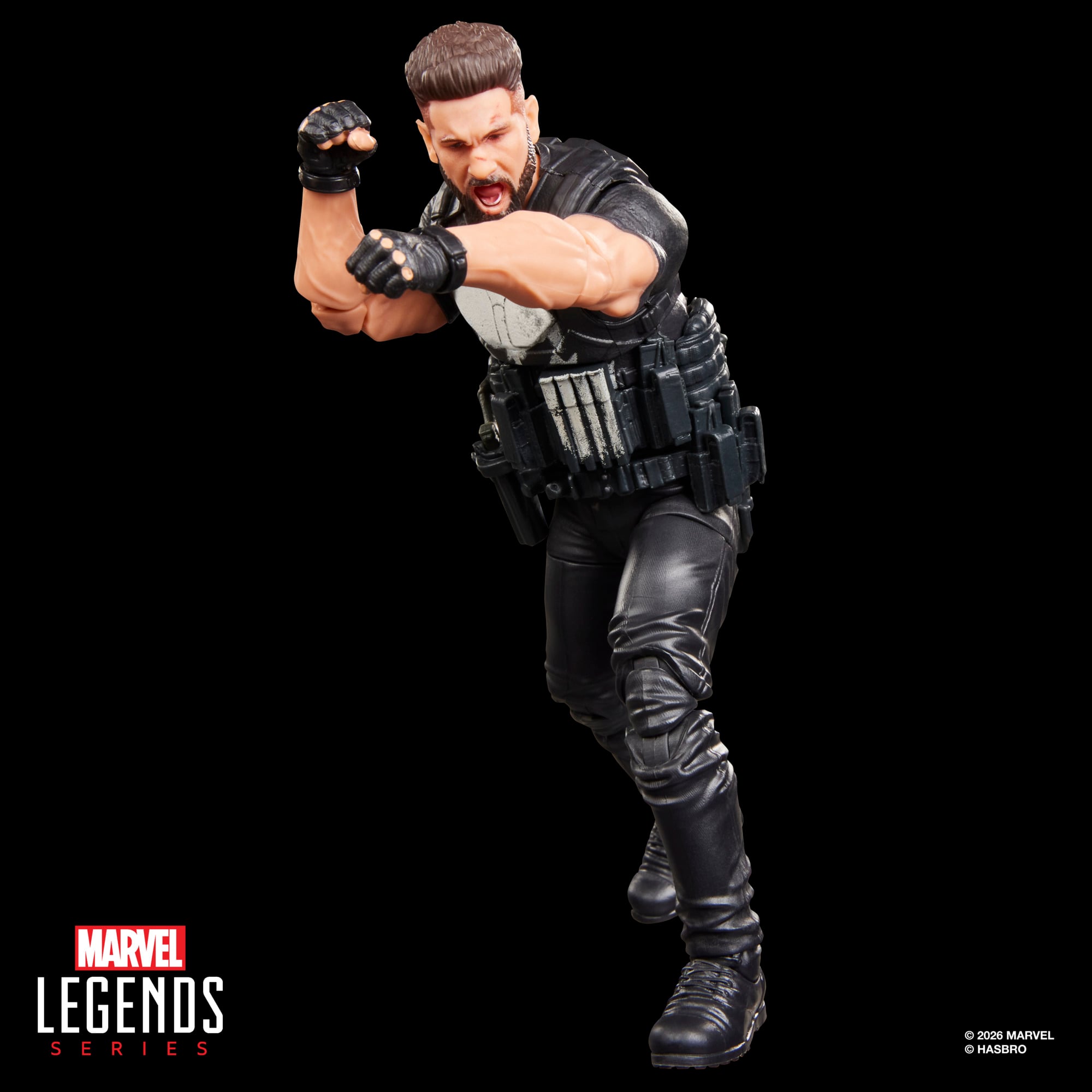 Punisher Marvel Legends 6-Inch Figure — Combat Punch Action Pose with Alternate Screaming Head