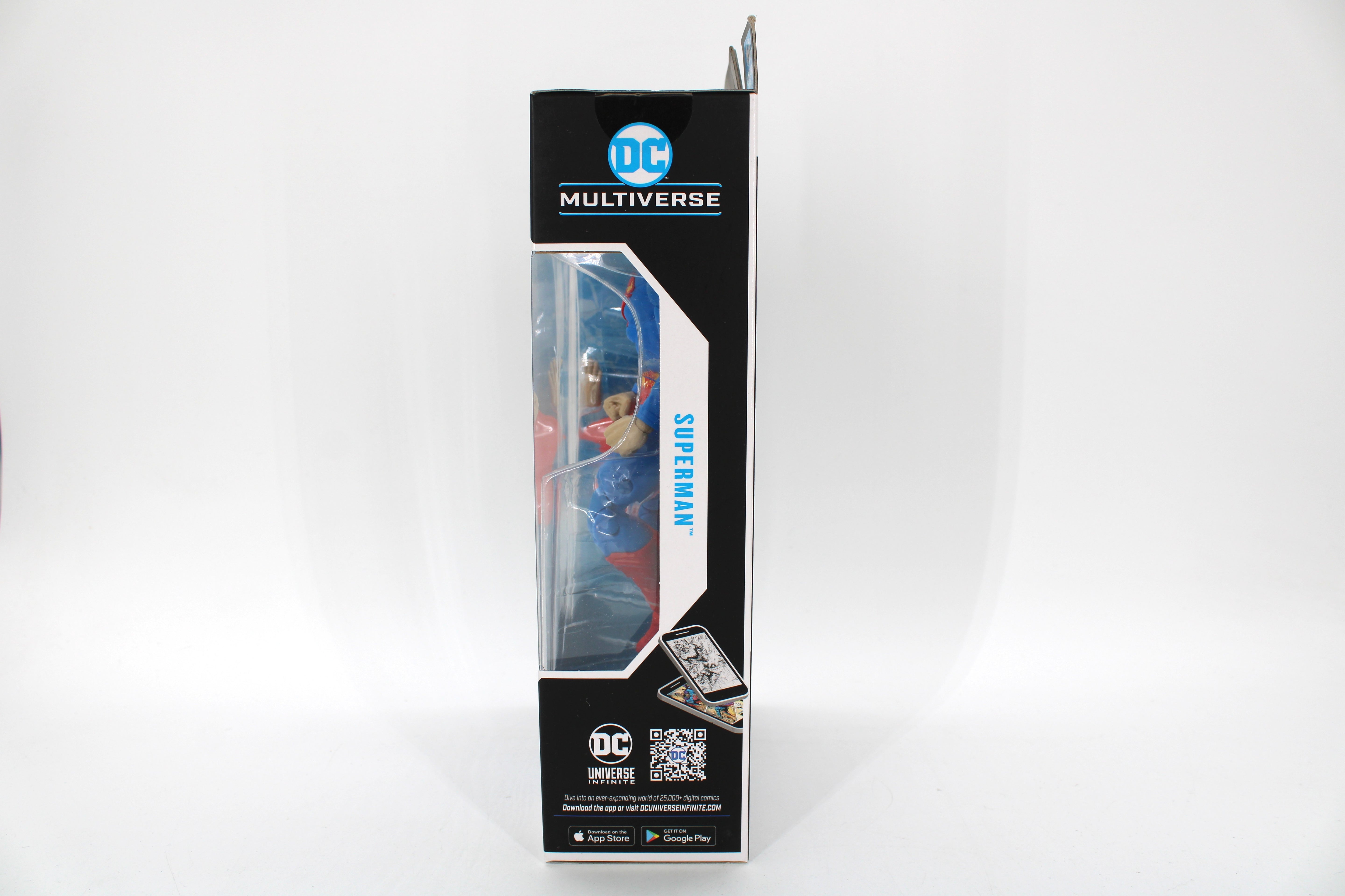 Superman Hush DC Multiverse 7-Inch Figure — Right Side View with DC Multiverse Branding and QR Code