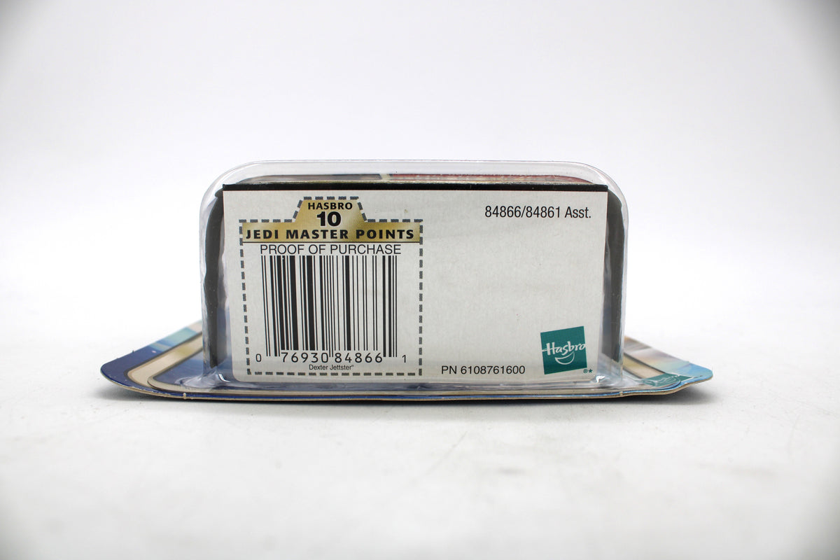 Dexter Jettster Star Wars SAGA Collection 3.75-Inch Action Figure — Package Detail with Hasbro Barcode and Jedi Master Points Sticker