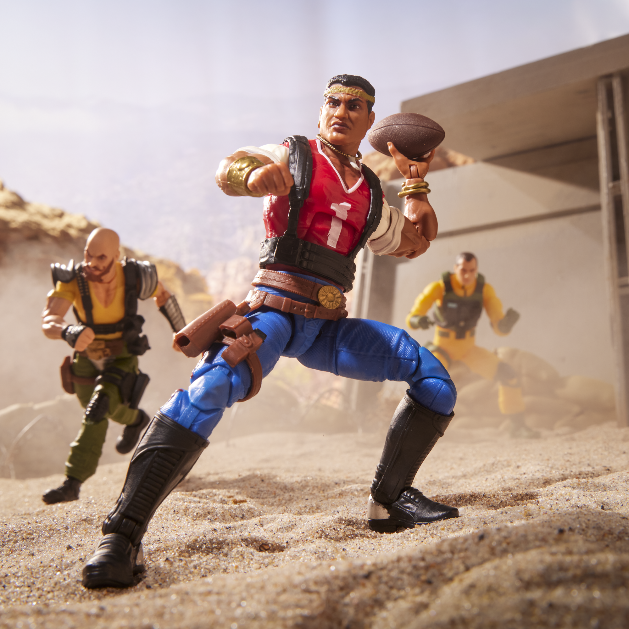 Red Dog G.I. Joe Classified Series 6-Inch — Articulation Pose with Football Accessory and Both Figures in Desert Scene