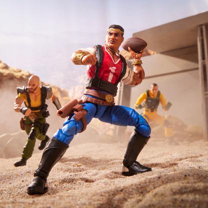 Red Dog G.I. Joe Classified Series 6-Inch — Articulation Pose with Football Accessory and Both Figures in Desert Scene