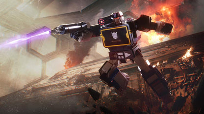Soundwave Transformers Flagship Series Robot — Wide Shot Side Angle Firing Blaster