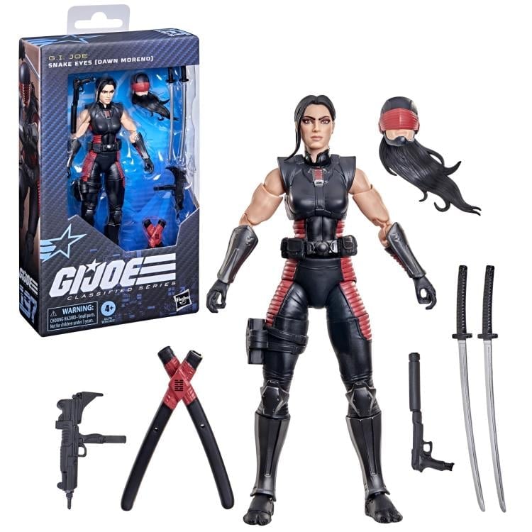 Snake Eyes Dawn Moreno GI Joe Classified 6-Inch Figure — Box Art Close-Up with Accessories Layout