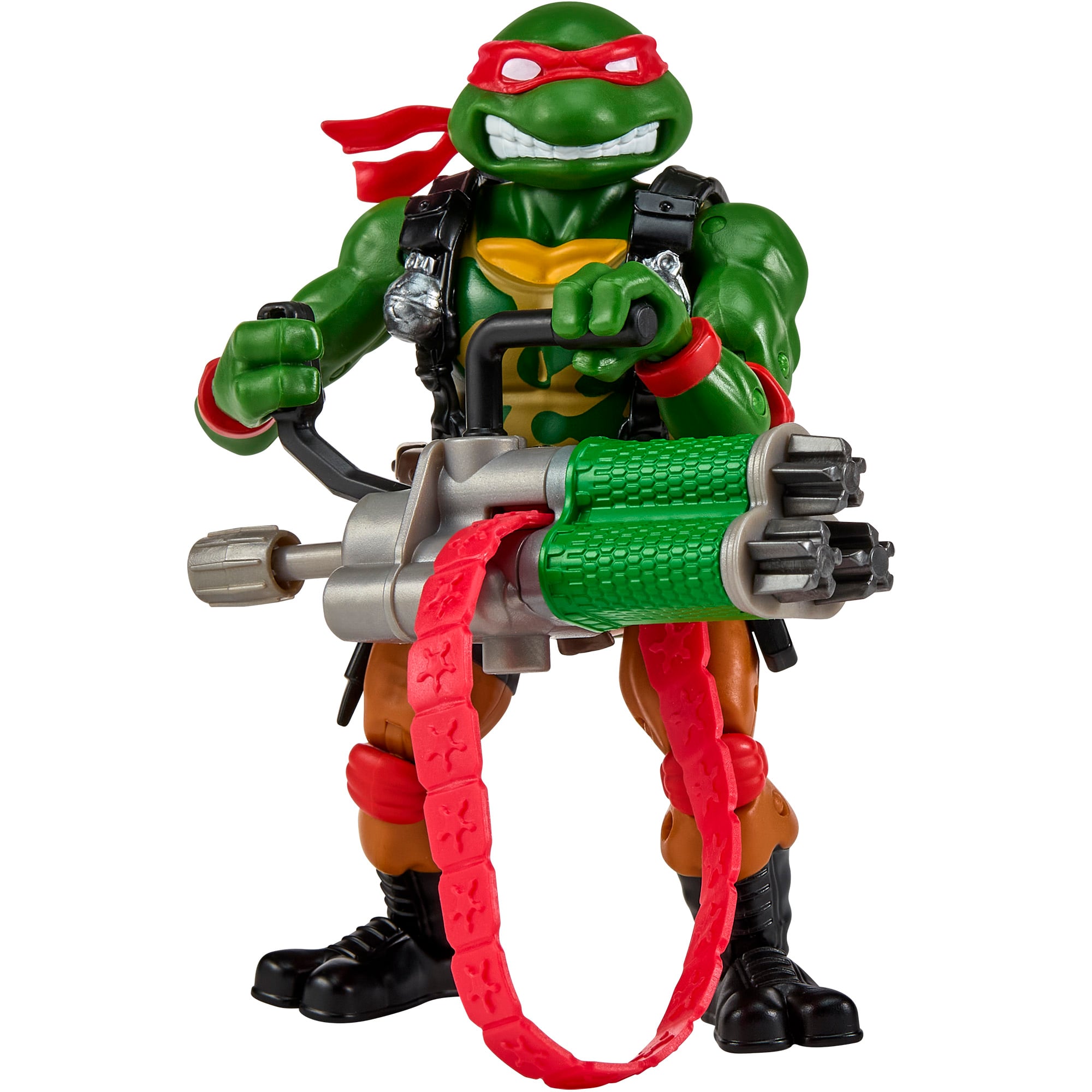 Raphael as Roadblock TMNT x GI Joe 4.5-Inch Figure — Front View Holding Gatlin Blaster