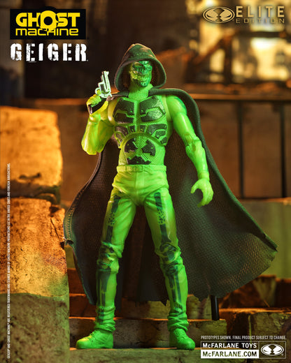 Geiger Ghost Machine Elite Edition 7-Inch Figure — Front View Holding Pistol with Fabric Cape