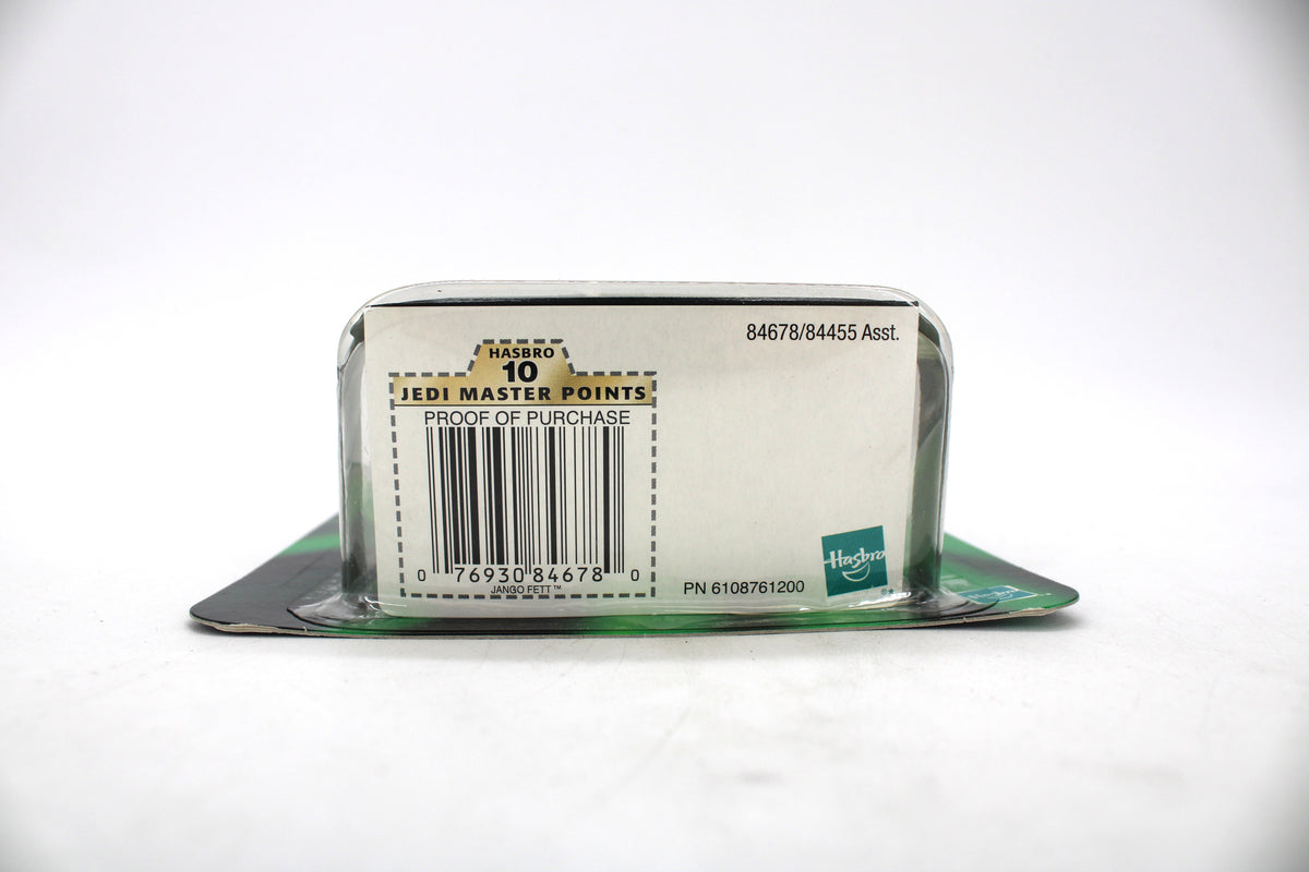 Jango Fett Star Wars Attack of the Clones Sneak Preview Action Figure — Package Detail with Hasbro Jedi Master Points Barcode and Proof of Purchase