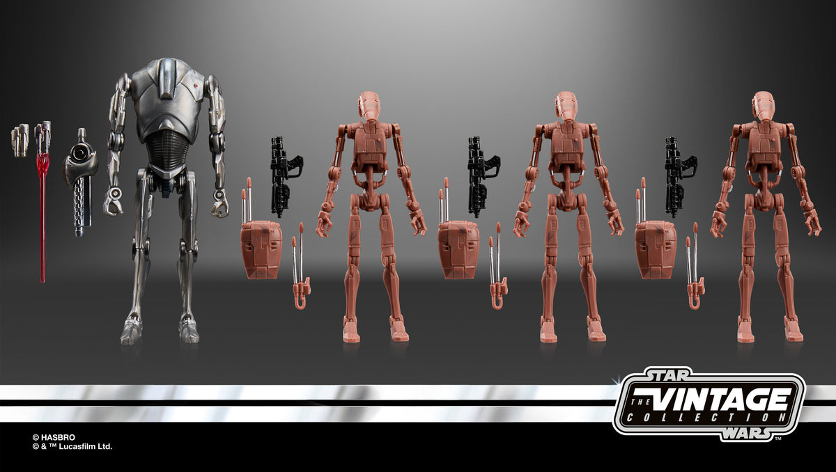 Super Battle Droid & Battle Droids Geonosis Vintage Collection 3.75-Inch Set — Accessories Included Display