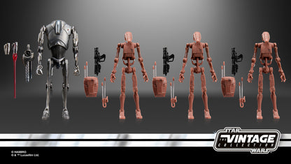 Super Battle Droid & Battle Droids Geonosis Vintage Collection 3.75-Inch Set — Accessories Included Display