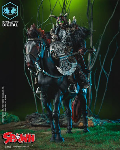 Spawn Bloodaxe Dark Ages 7-Inch Figure Mounted on Horse — Side View Holding Battle Axe