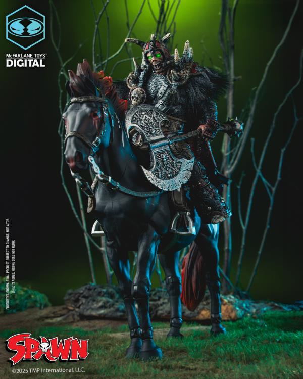 Spawn Bloodaxe Dark Ages 7-Inch Figure Mounted on Horse — Side View Holding Battle Axe